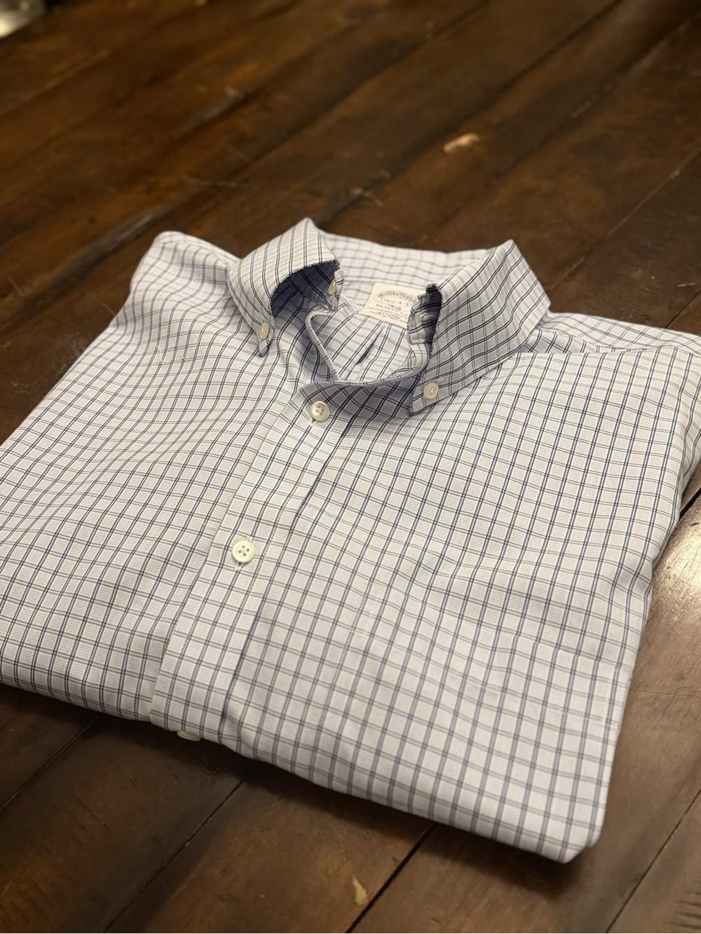 Brooks Brothers 1818 Regent Fit Non-Iron Dress Shirt — Grey/Navy Check